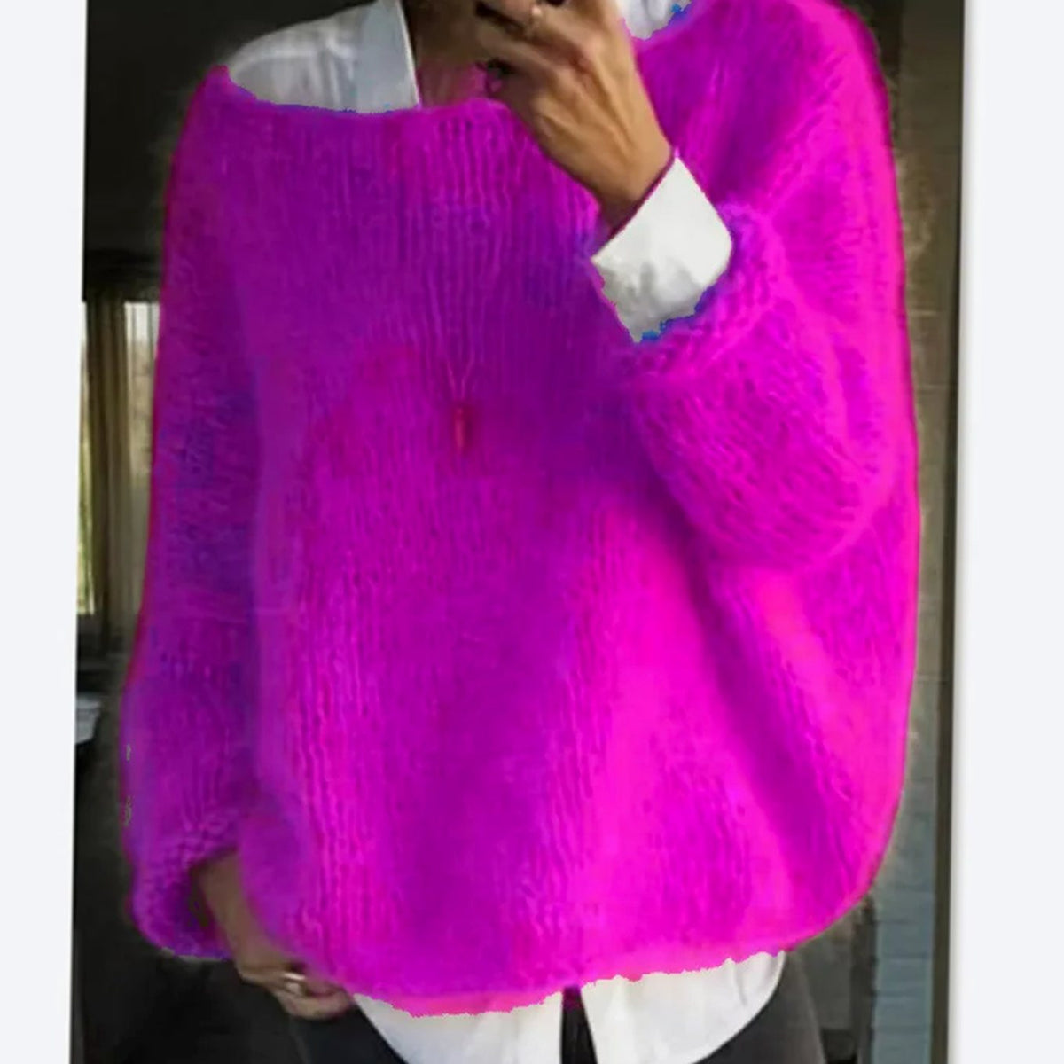 Women's Loose-Fit Fuzzy Knit Long-Sleeve Sweater – Lilac