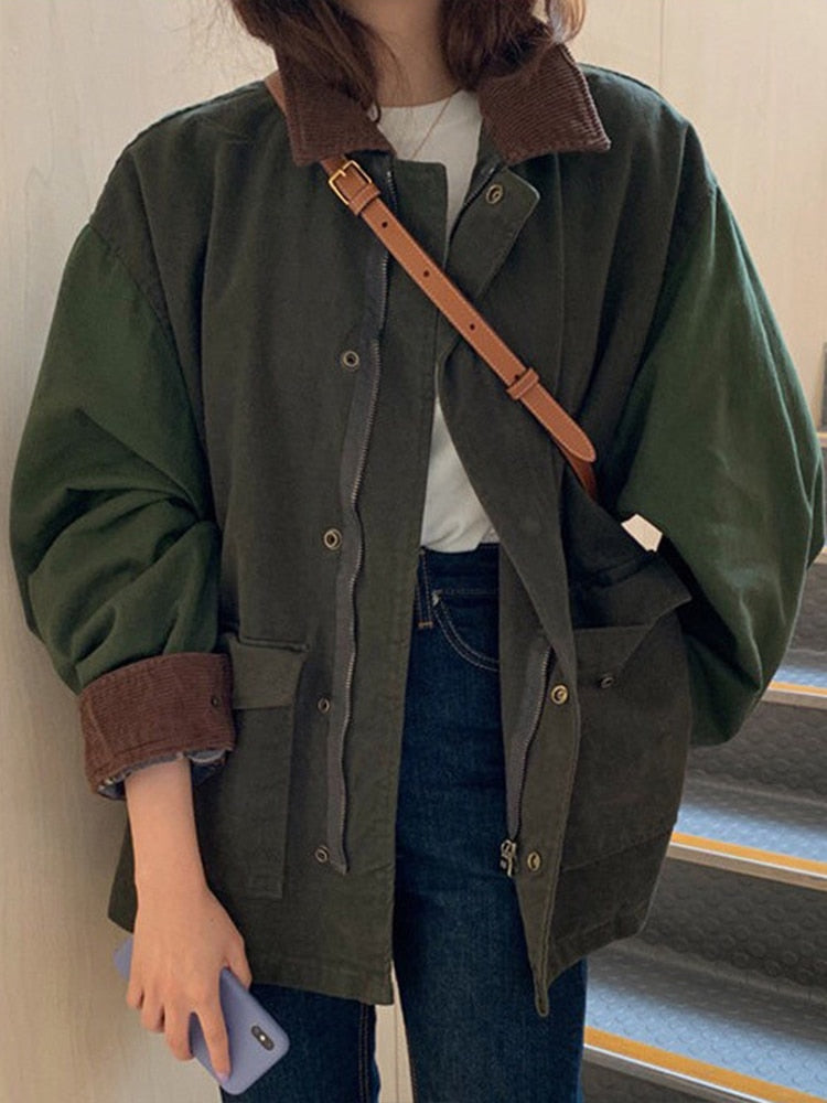 Women's Loose-Fit Utility Jacket – Army Green