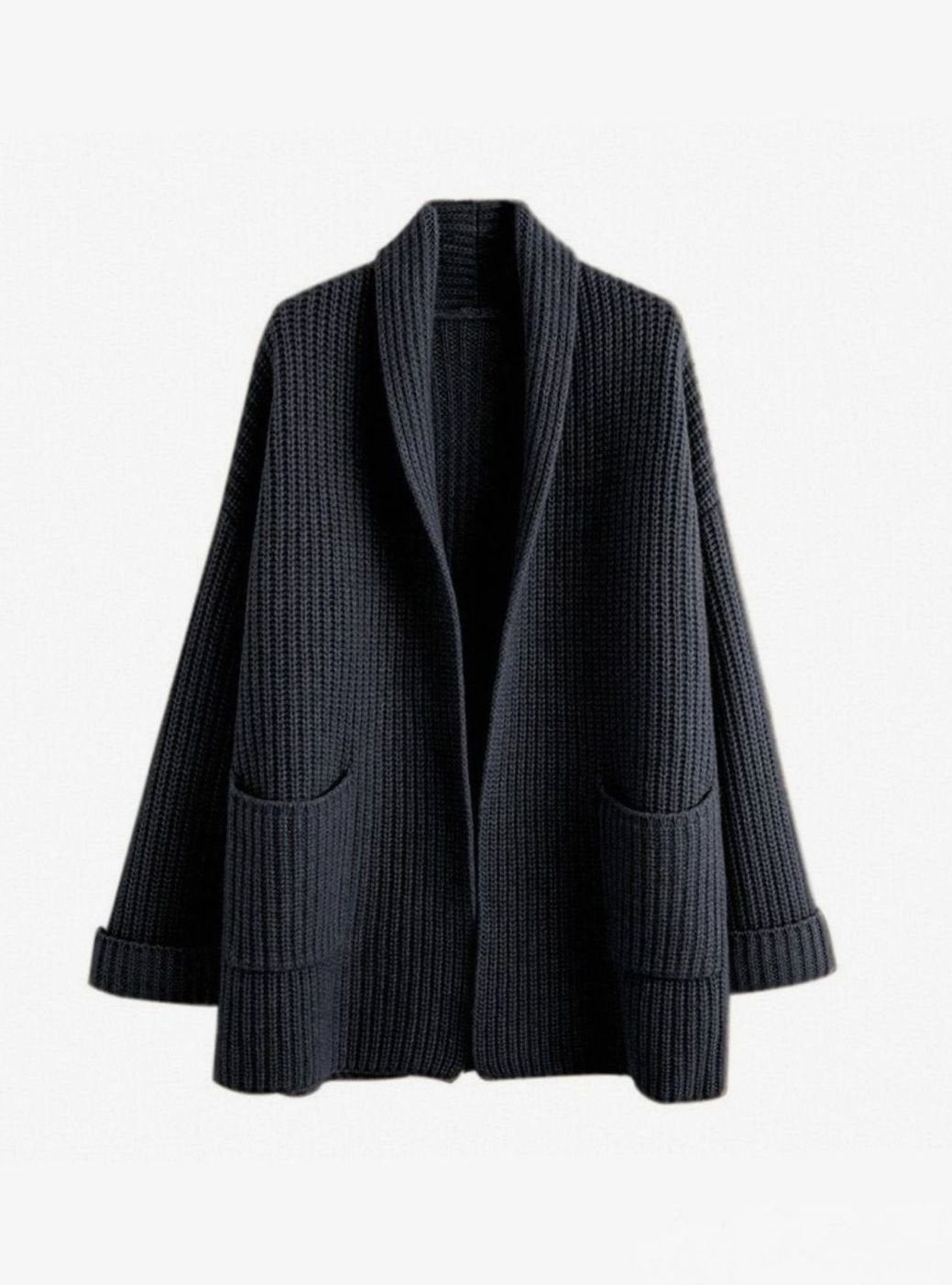 Women's Relaxed-Fit Oversized Knit Cardigan with Pockets – Black