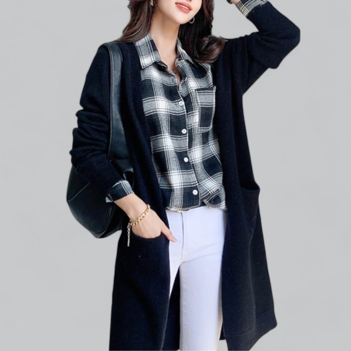 Women's Relaxed-Fit Long Open-Style Knit Cardigan – view 2