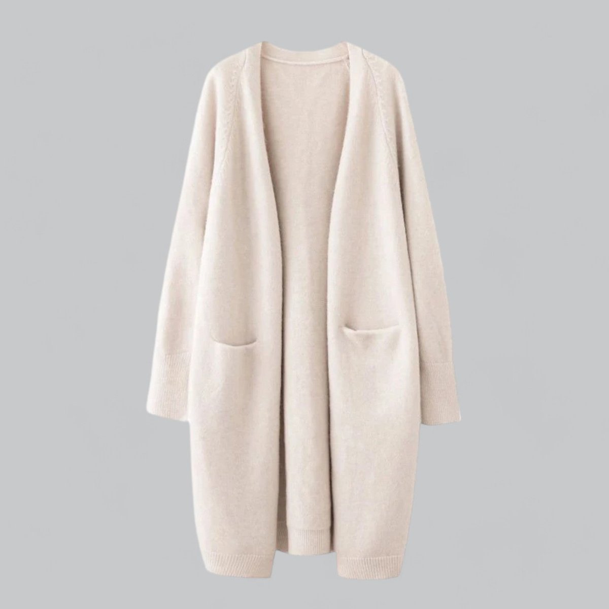 Women's Relaxed-Fit Long Open-Style Knit Cardigan – Beige