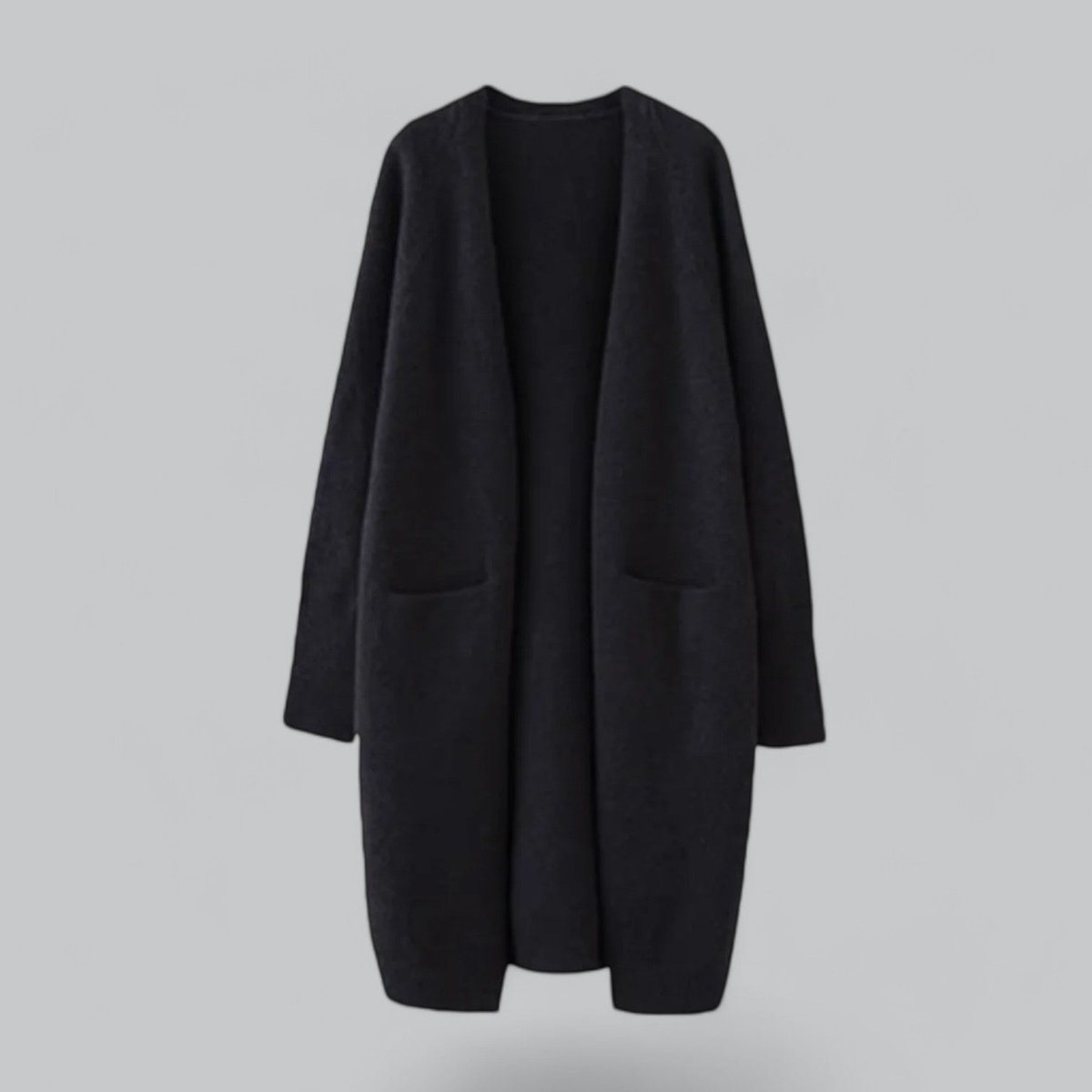 Women's Relaxed-Fit Long Open-Style Knit Cardigan – Black