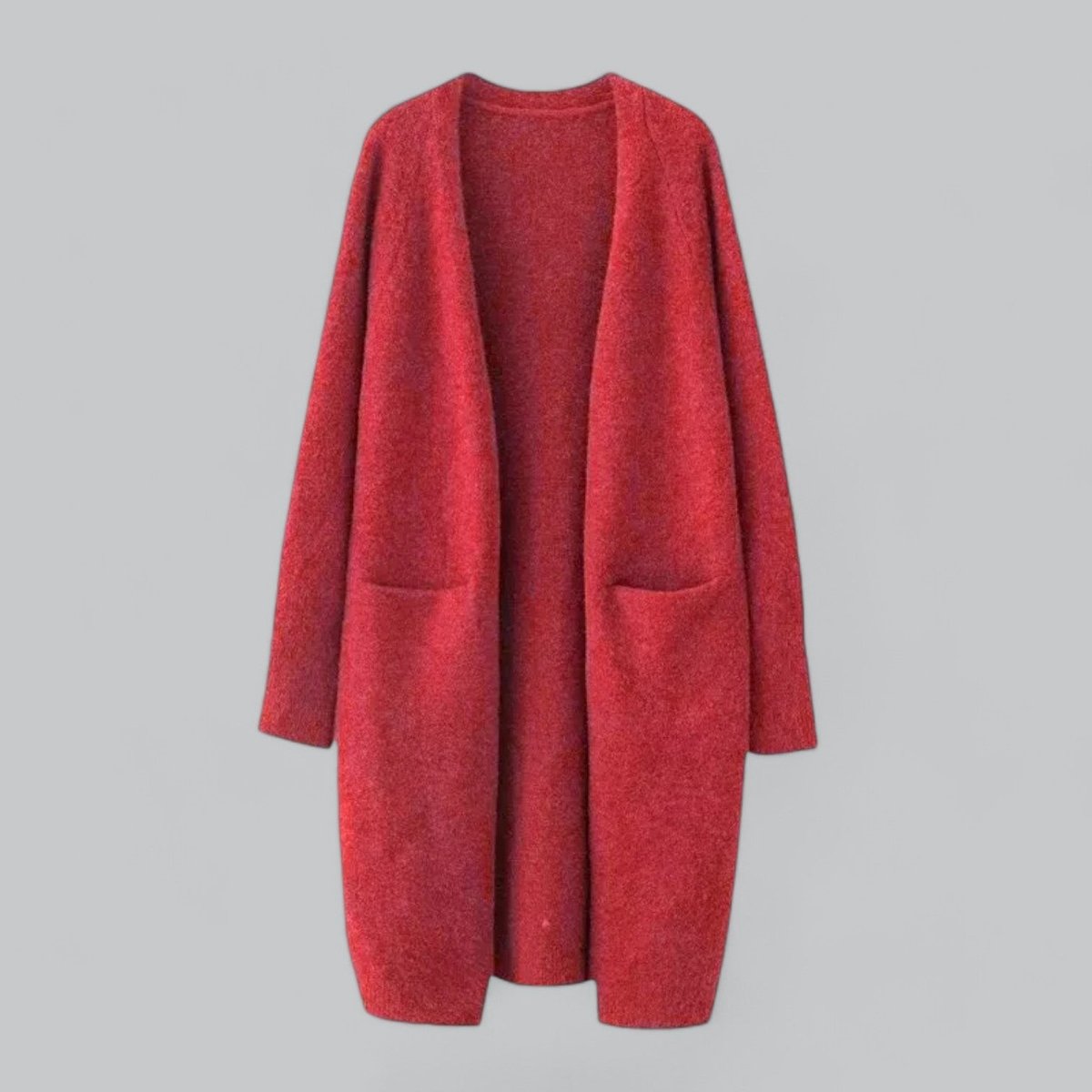 Women's Relaxed-Fit Long Open-Style Knit Cardigan – Red