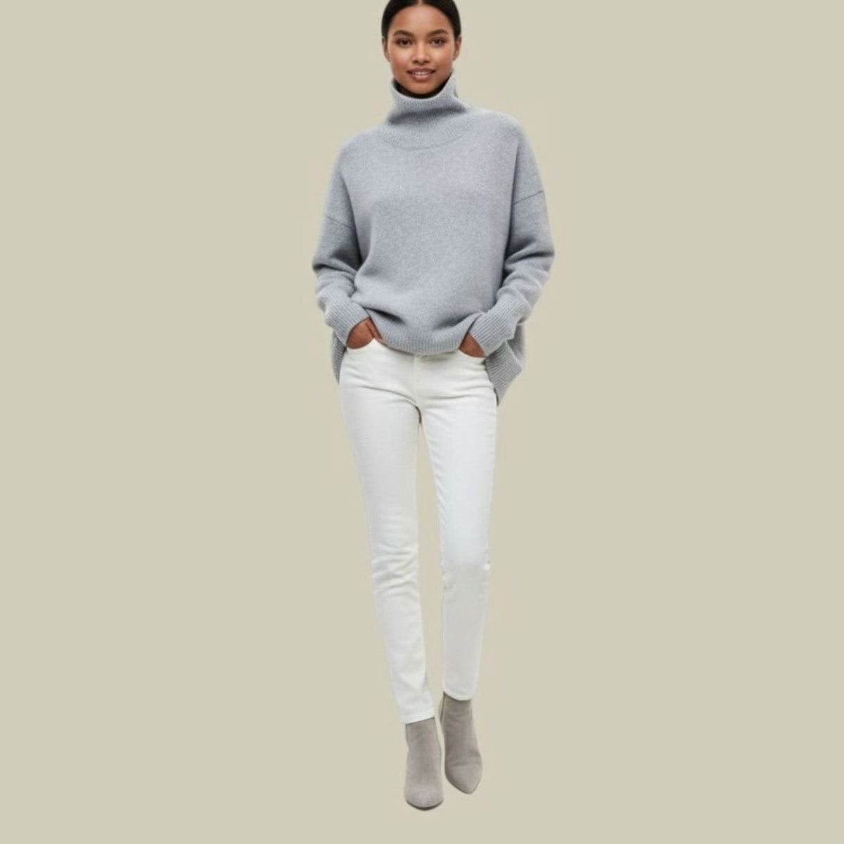 Women's Relaxed-Fit Chunky-Knit Rib-Knit Roll-Neck Knit Sweater – view 2
