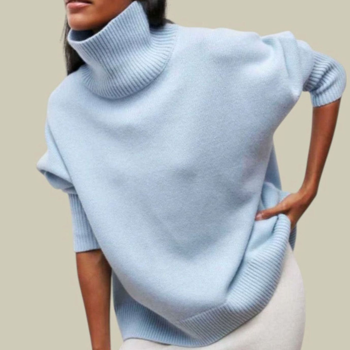 Women's Relaxed-Fit Chunky-Knit Rib-Knit Roll-Neck Knit Sweater – Blue