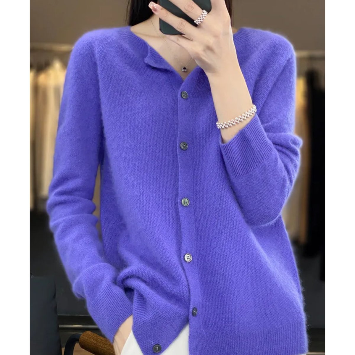 Women's Relaxed-Fit Merino Wool Button-Front Knit Cardigan – Dark Blue