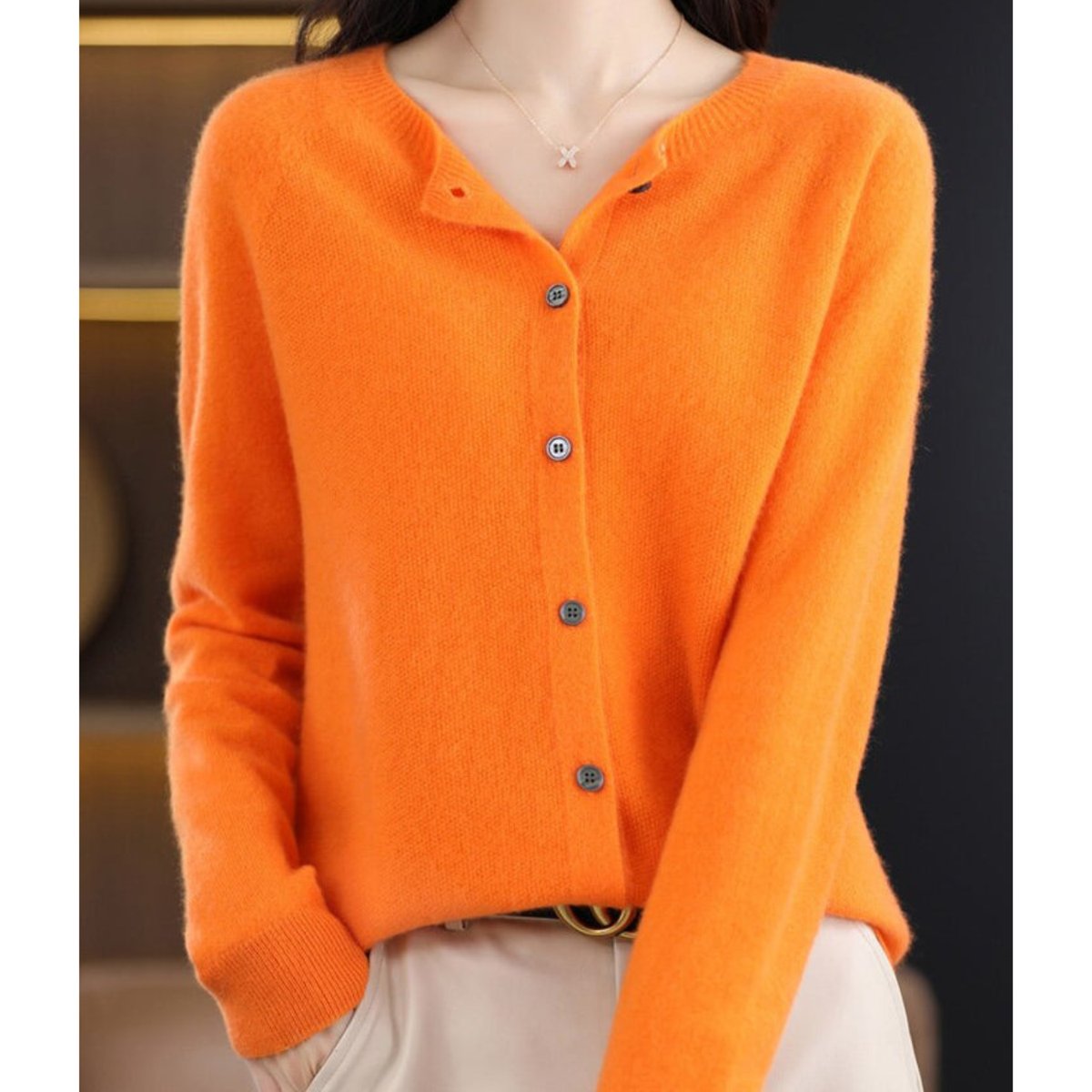 Women's Relaxed-Fit Merino Wool Button-Front Knit Cardigan – view 8