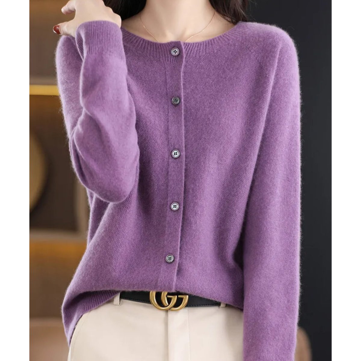 Women's Relaxed-Fit Merino Wool Button-Front Knit Cardigan – view 9