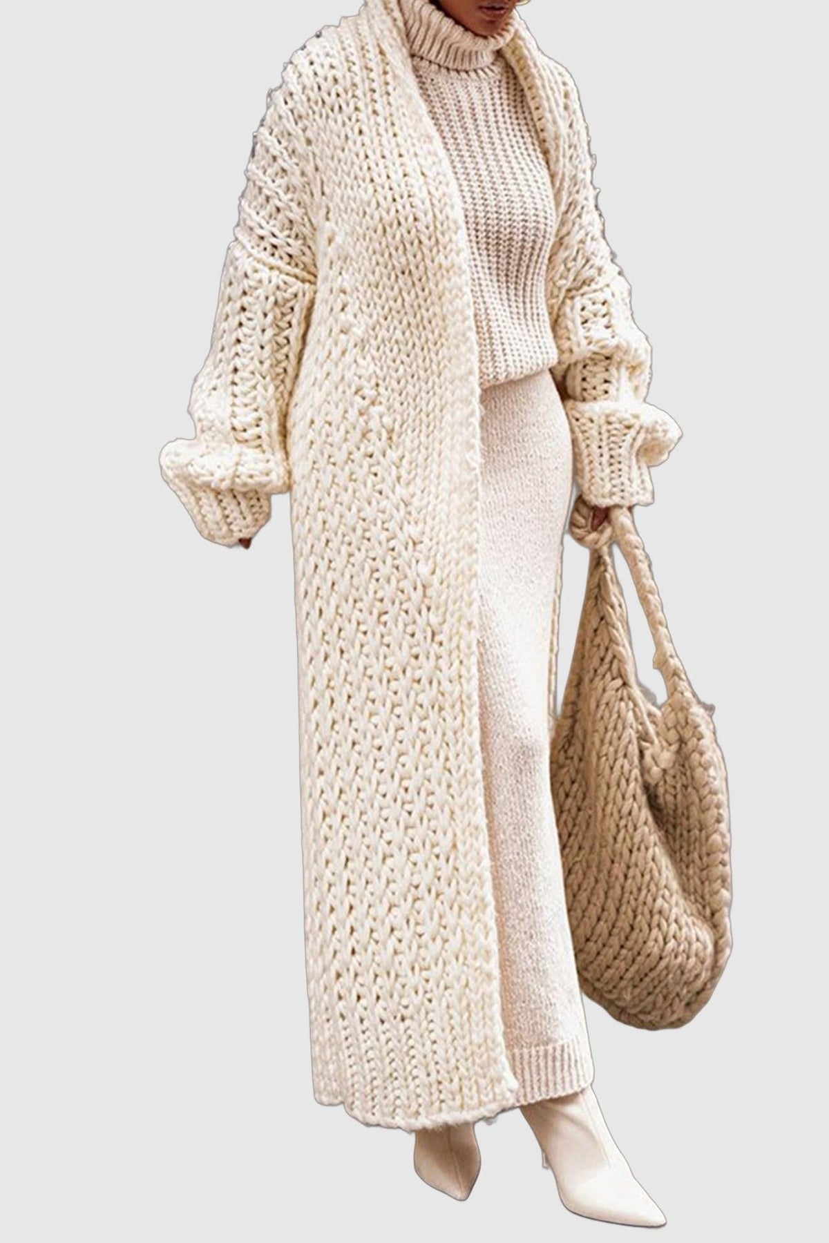 Women's Loose-Fit Open-Style Chunky-Knit Longline Knit Cardigan – view 2