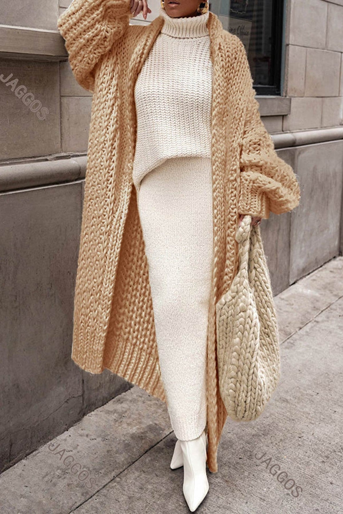 Women's Loose-Fit Open-Style Chunky-Knit Longline Knit Cardigan – Brown