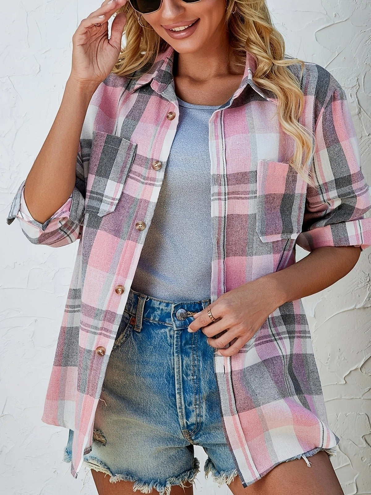 Women's Loose-Fit Plaid Flannel Open-Style Shirt – view 4