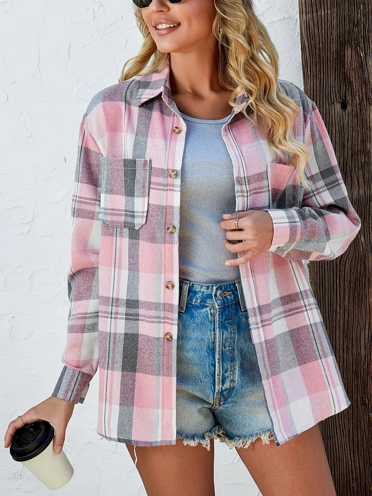 Women's Loose-Fit Plaid Flannel Open-Style Shirt – view 5