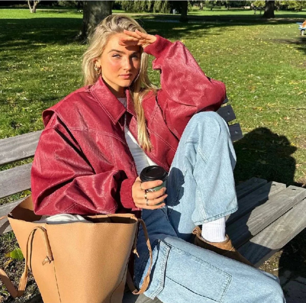 Women's Relaxed-Fit Contrast-Stitch Bomber Jacket – view 4