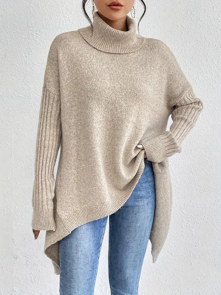 Women's Loose-Fit High-Low Roll-Neck Knit Pullover – view 6