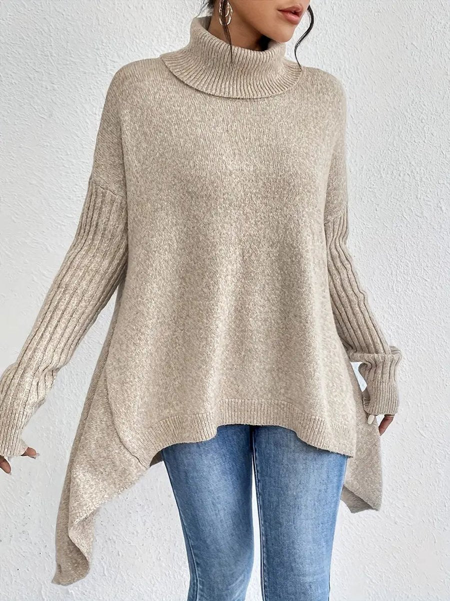 Women's Loose-Fit High-Low Roll-Neck Knit Pullover – view 7