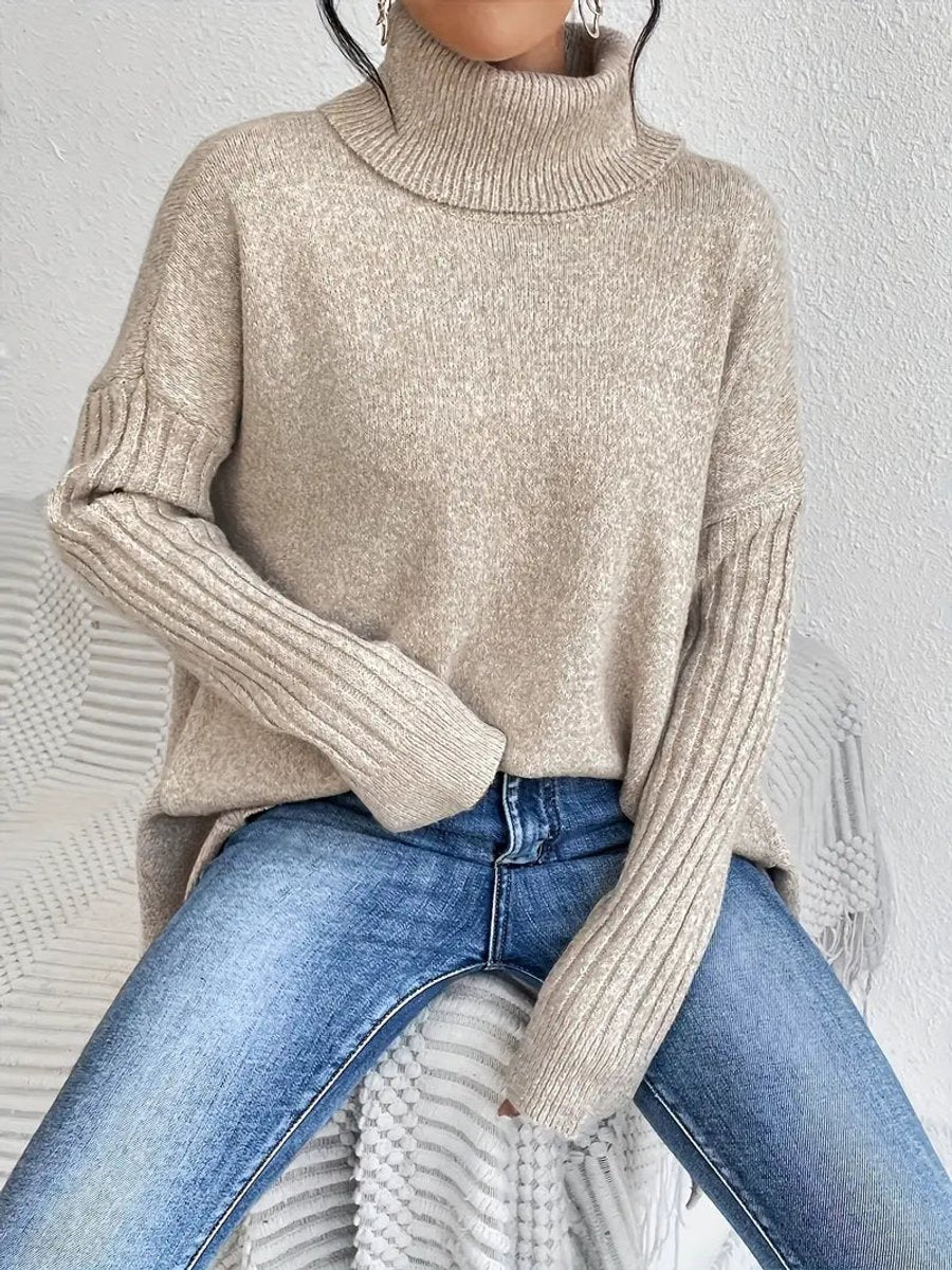 Women's Loose-Fit High-Low Roll-Neck Knit Pullover – view 8