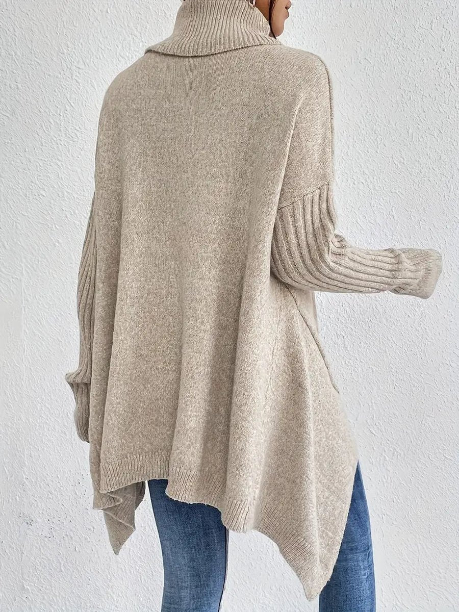 Women's Loose-Fit High-Low Roll-Neck Knit Pullover – view 9