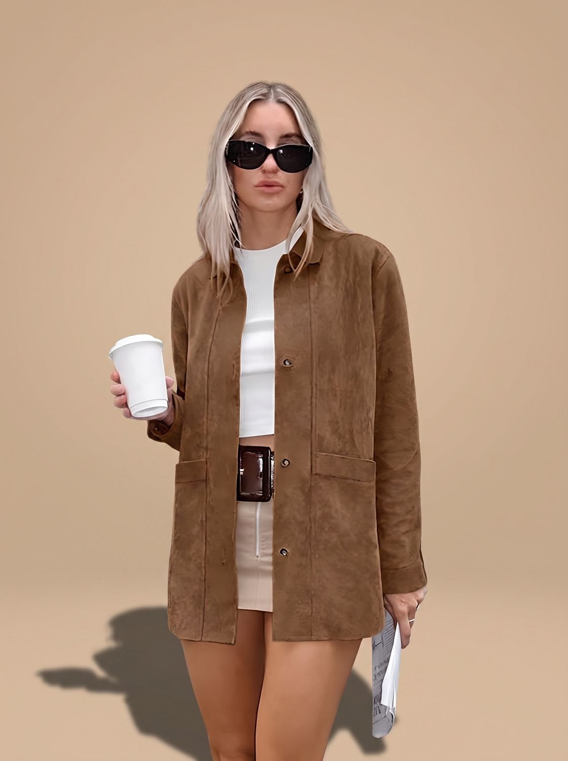 Women's Loose-Fit Suede-Style Collar-Detail Shirt Jacket – view 1