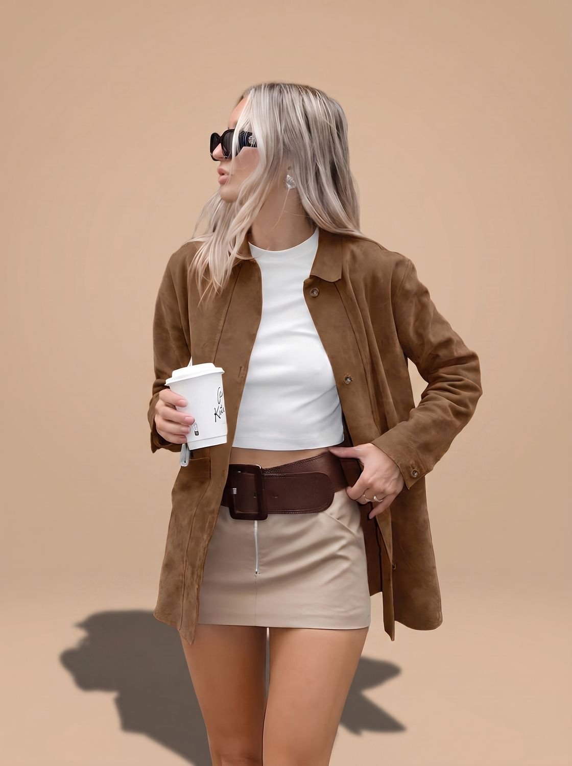 Women's Loose-Fit Suede-Style Collar-Detail Shirt Jacket – view 3