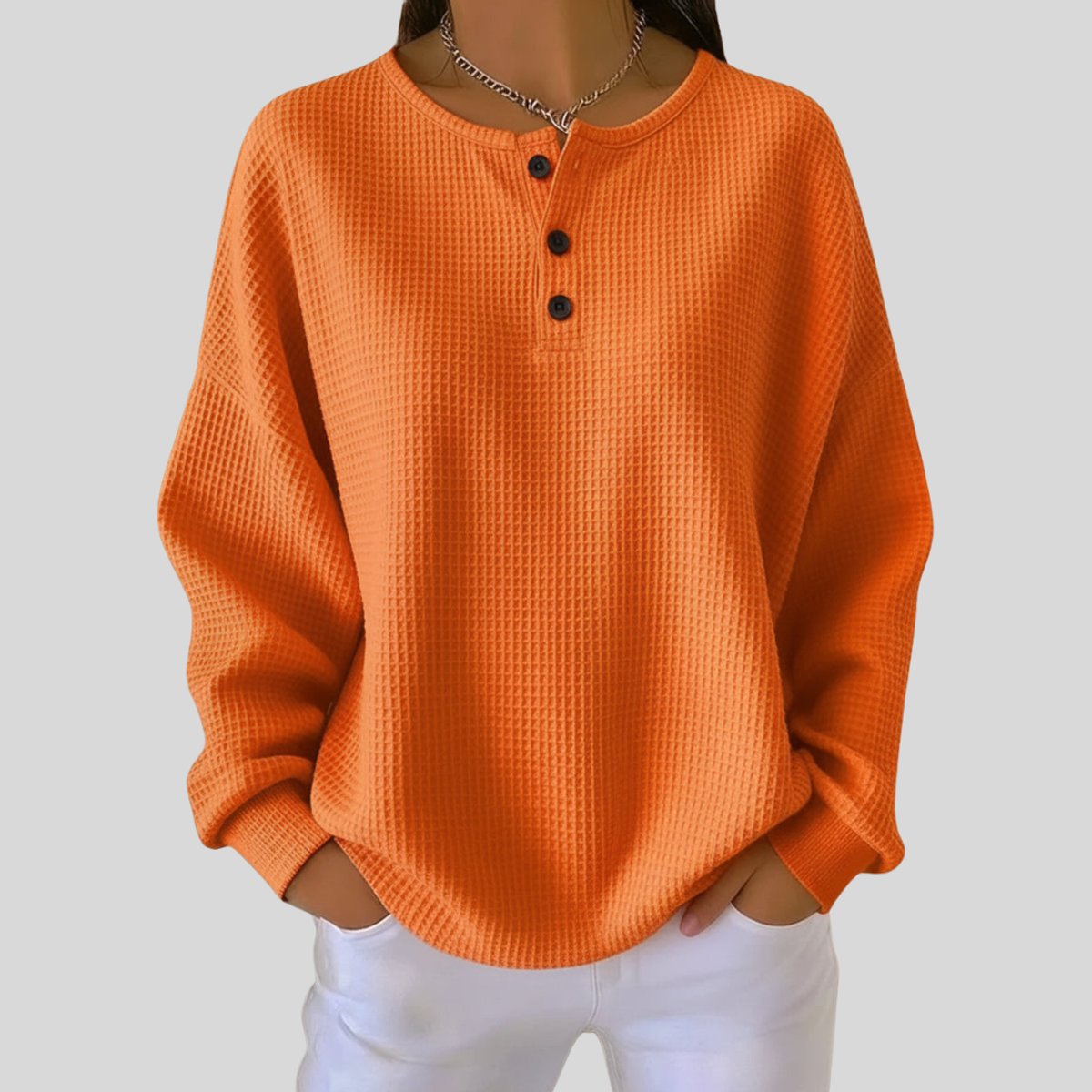 Women's Waffle Knit Henley Pullover for Walking – view 1