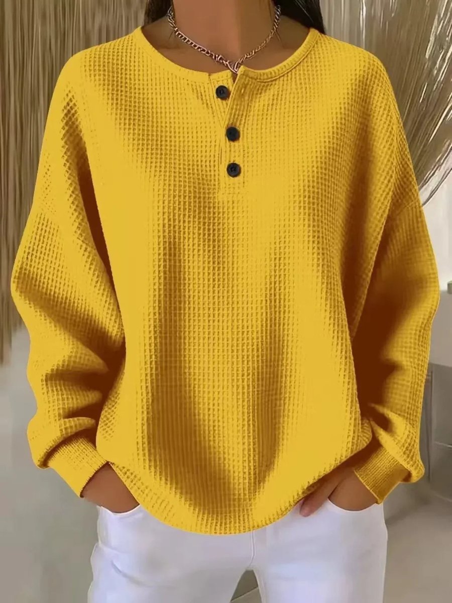 Women's Waffle Knit Henley Pullover for Walking – view 6