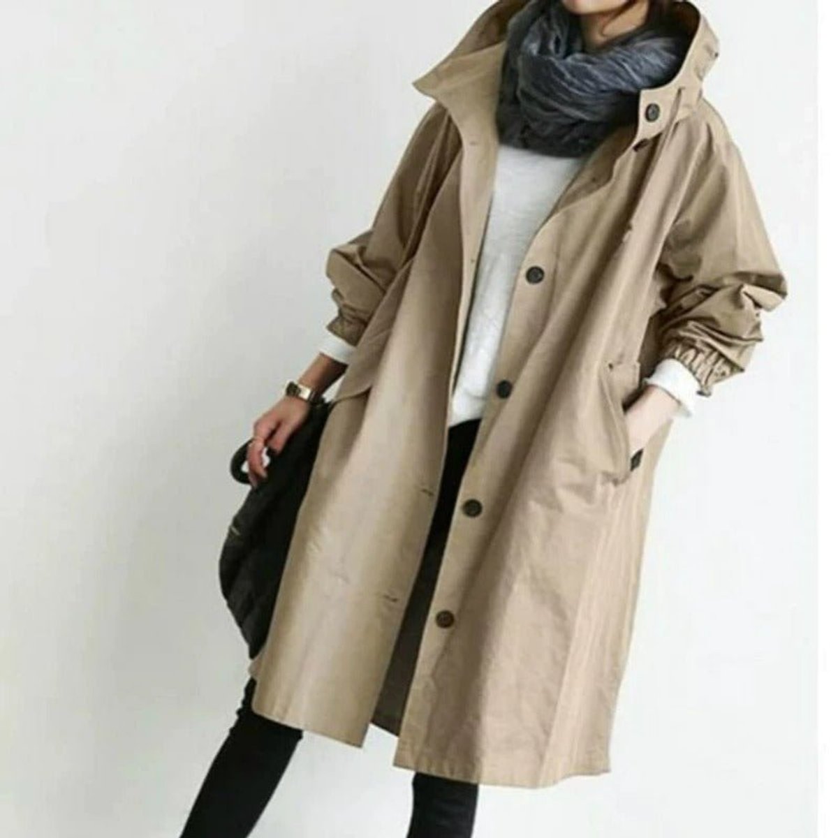 Women's Loose-Fit Water-Repellent Button-Front Trench Coat – Brown