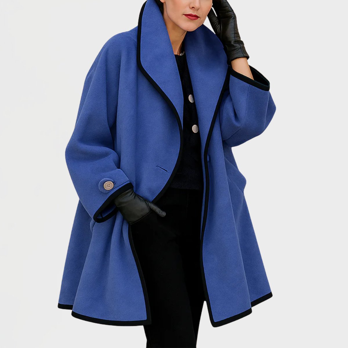 Women's Loose-Fit Wool-Blend Contrast-Trim Coat – Blue