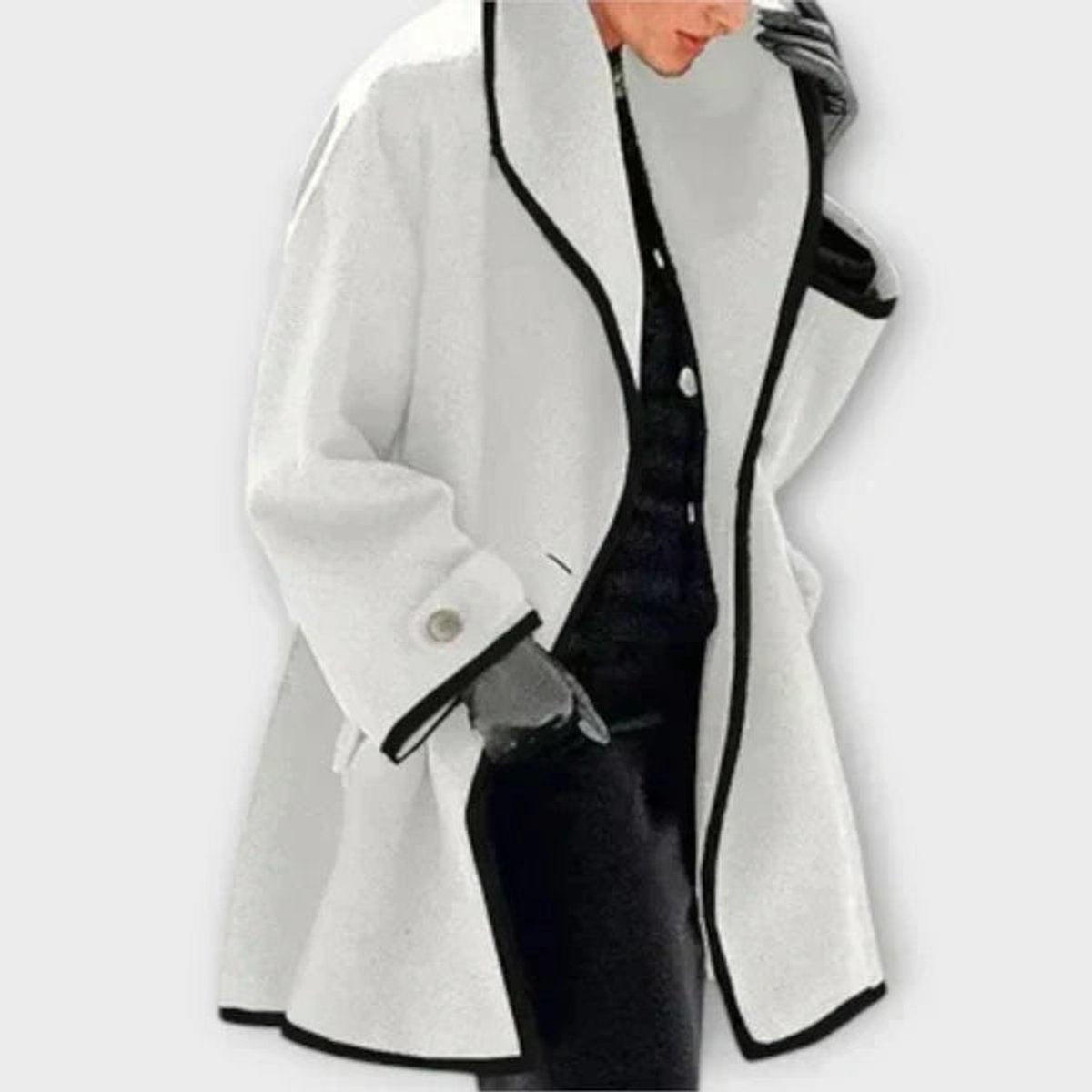 Women's Loose-Fit Wool-Blend Contrast-Trim Coat – view 7