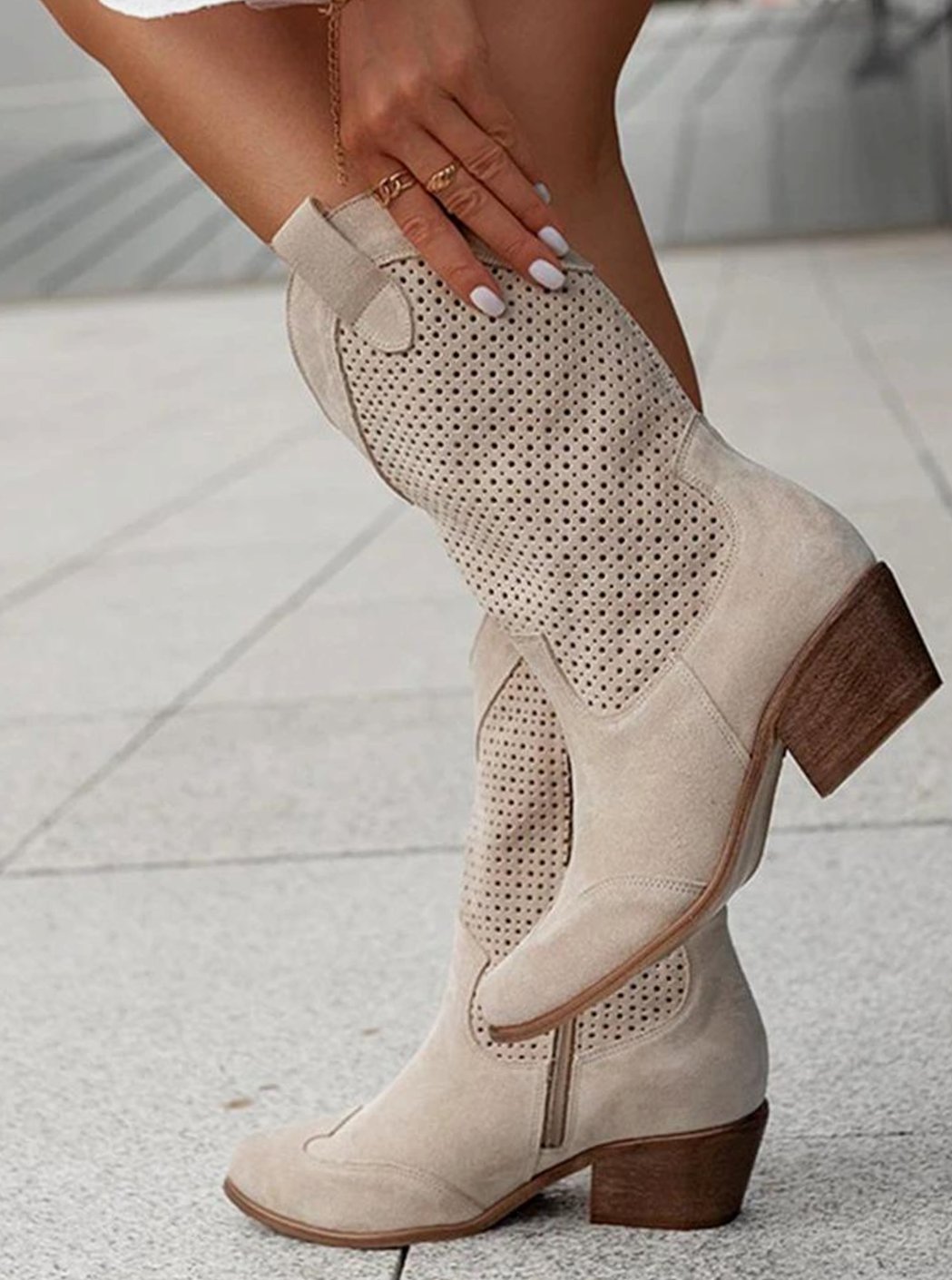 Women's Perforated Suede-Finish Western Boots with Pointed Toe – view 2