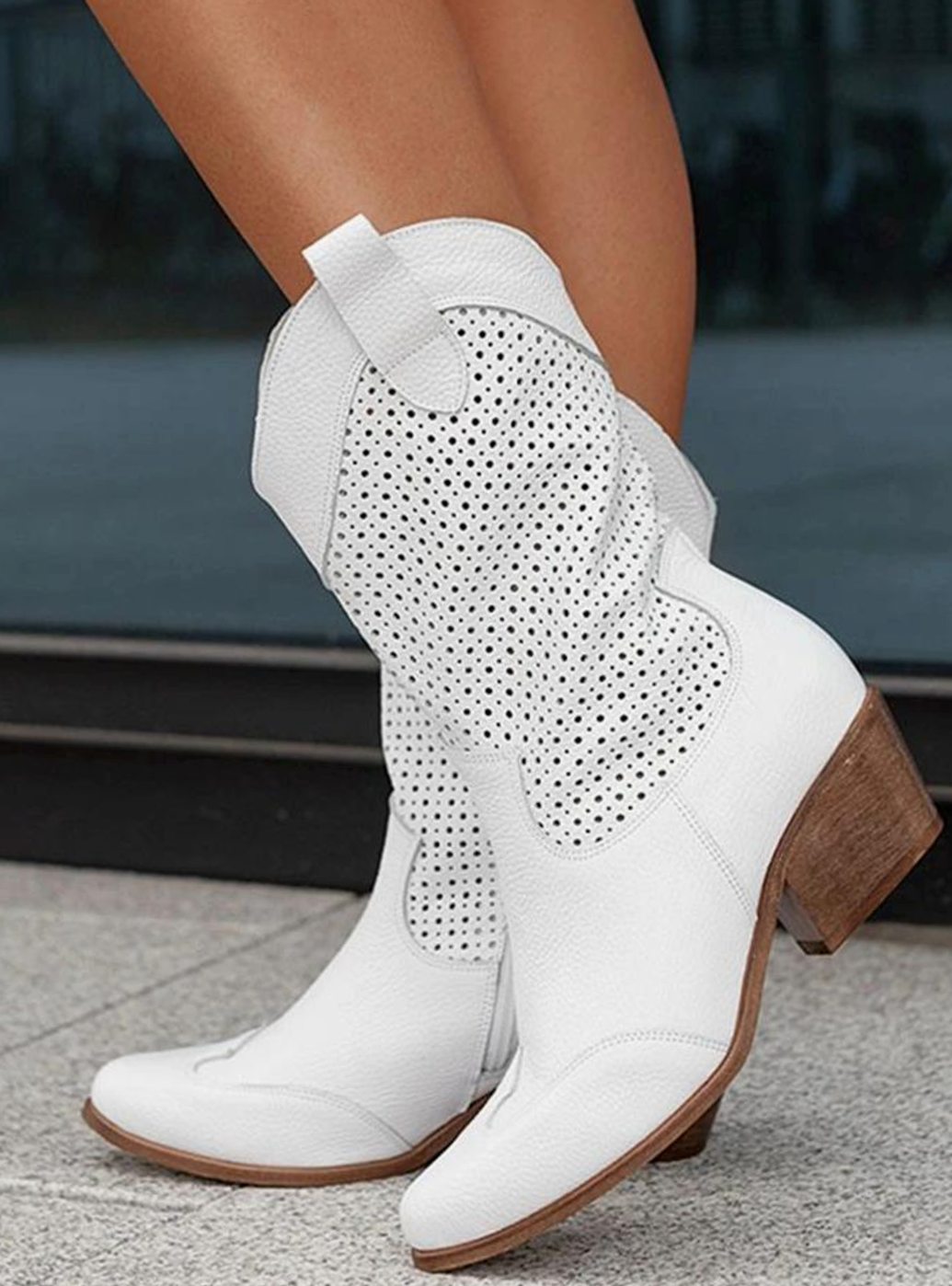 Women's Perforated Suede-Finish Western Boots with Pointed Toe – view 4