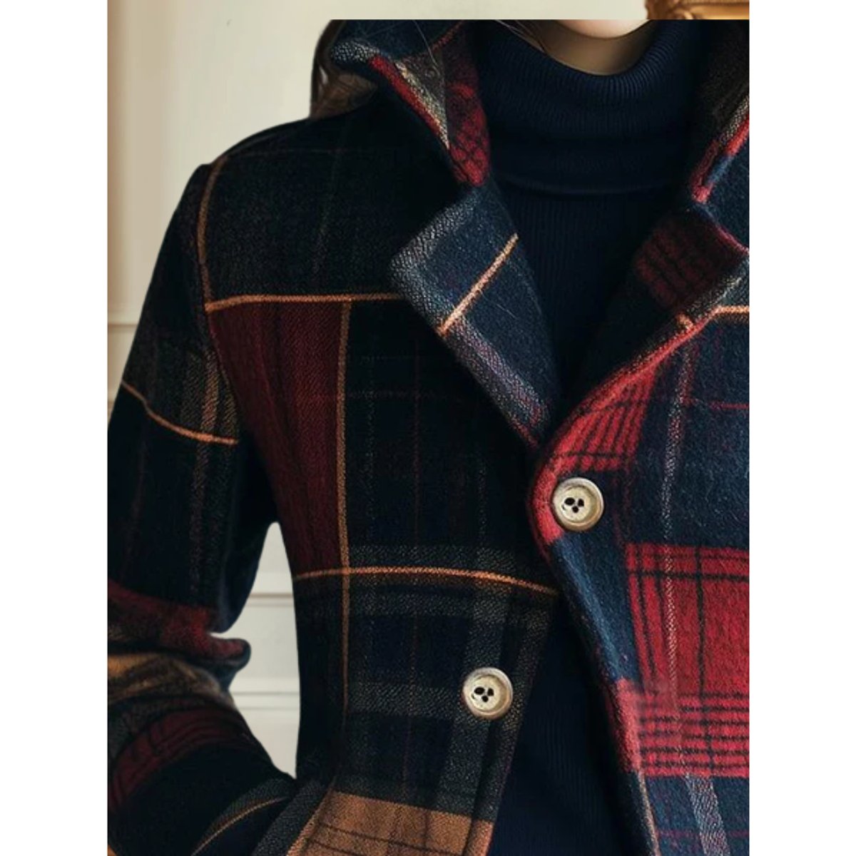 Women's Plaid Patchwork Single-Breast Wool-Blend Jacket for Layering – view 2