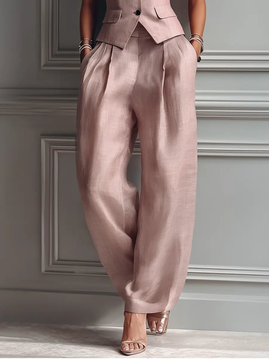 Women's Pleat-Detail Linen Vest and Pants Set – view 3
