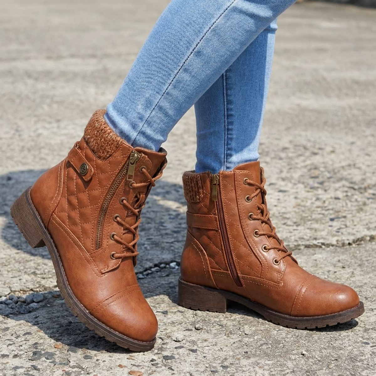 Women's Padded Laced Side-Zip Booties – Brown
