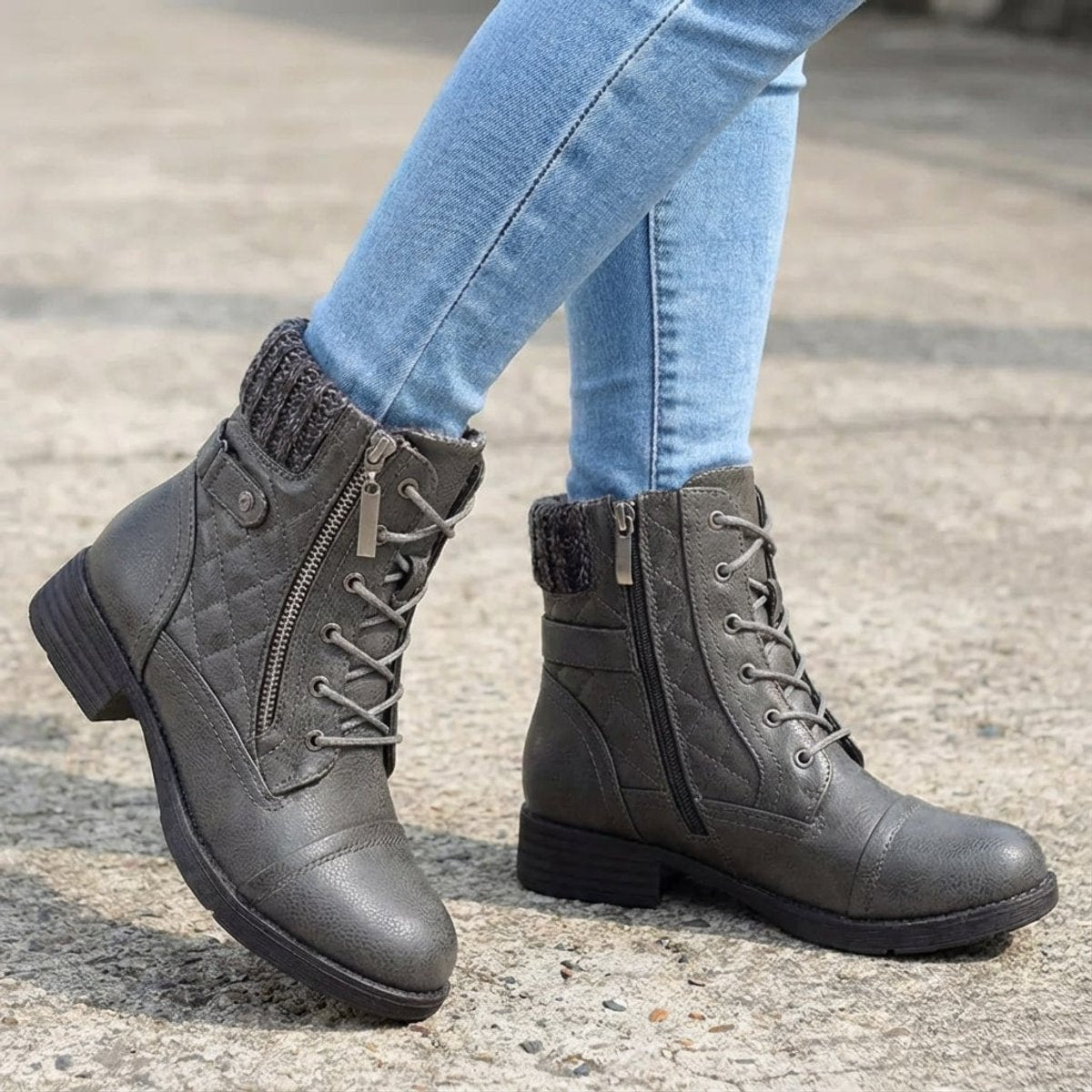 Women's Padded Laced Side-Zip Booties – Gray