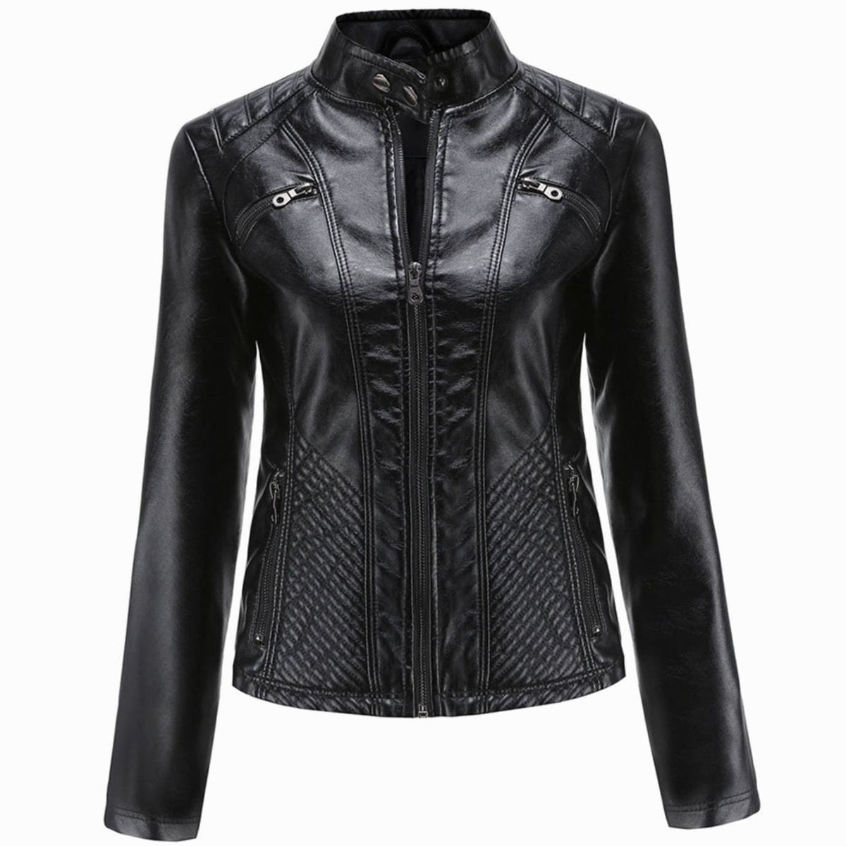 Women's Padded Leather-Look Biker Jacket – view 1