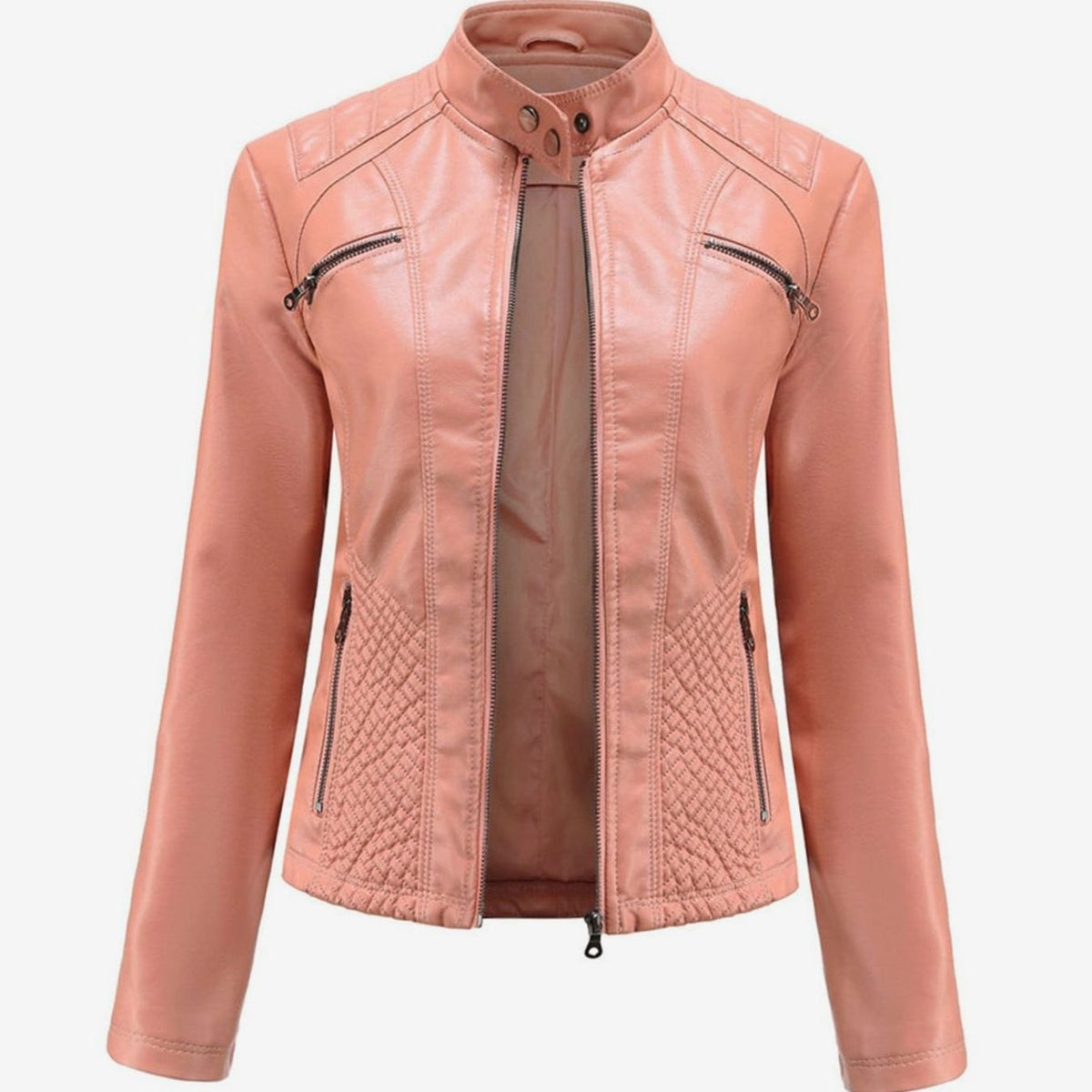 Women's Padded Leather-Look Biker Jacket – Pink