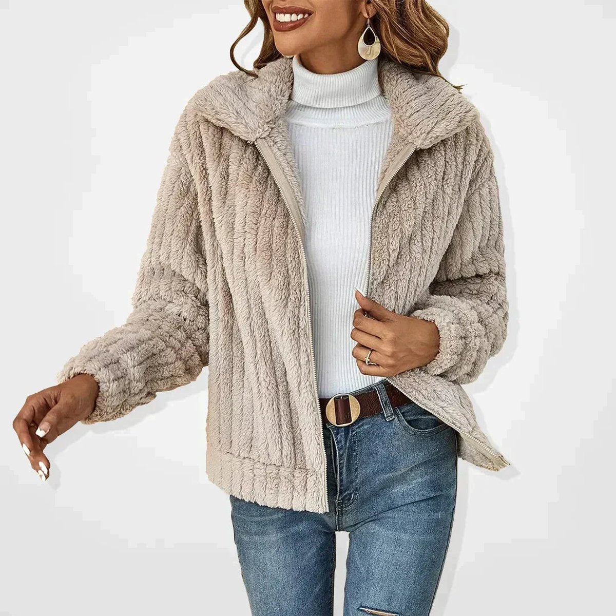 Women's Plush Fleece Full-Zip Jacket – Apricot