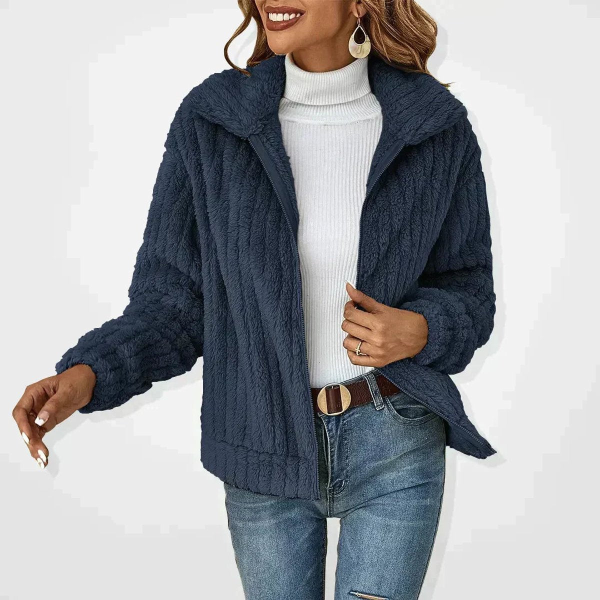 Women's Plush Fleece Full-Zip Jacket – Navy Blue
