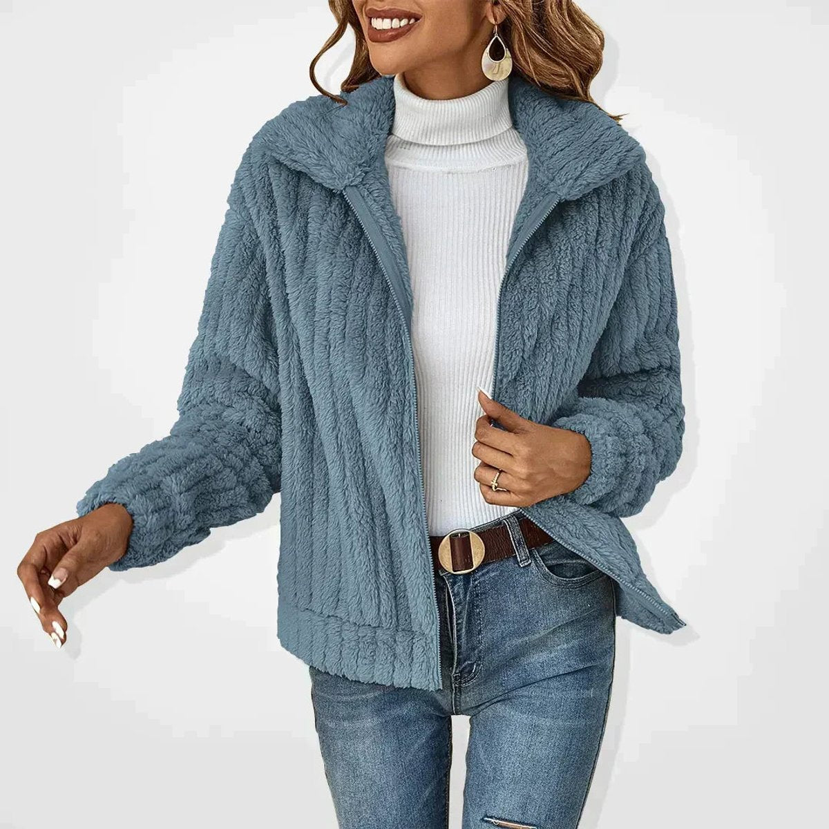 Women's Plush Fleece Full-Zip Jacket – Blue