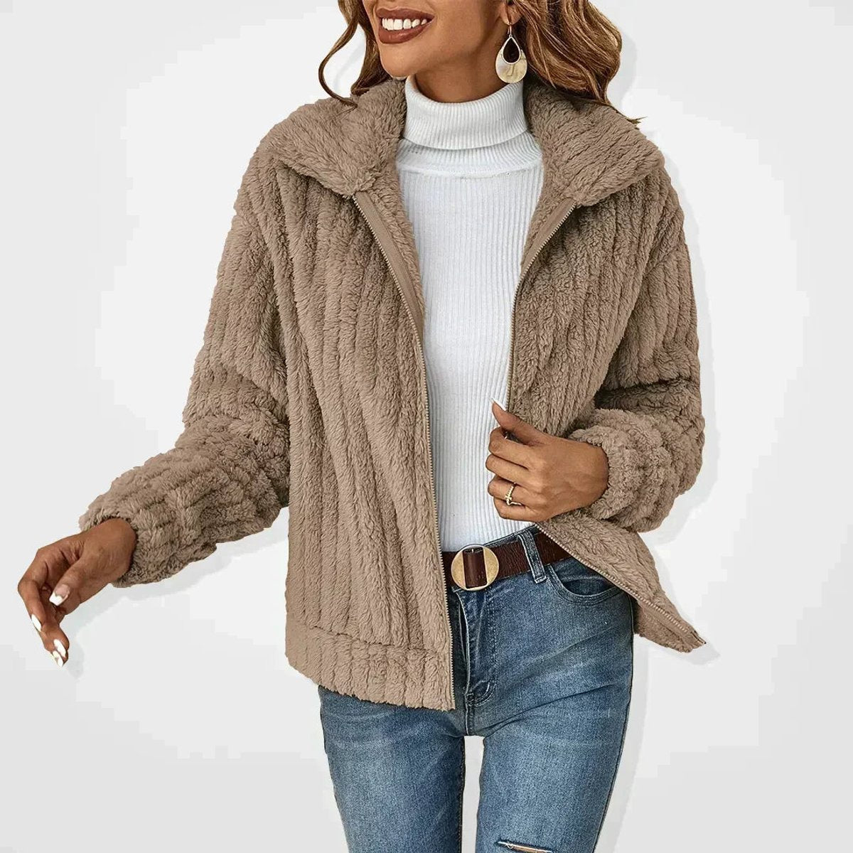 Women's Plush Fleece Full-Zip Jacket – Khaki