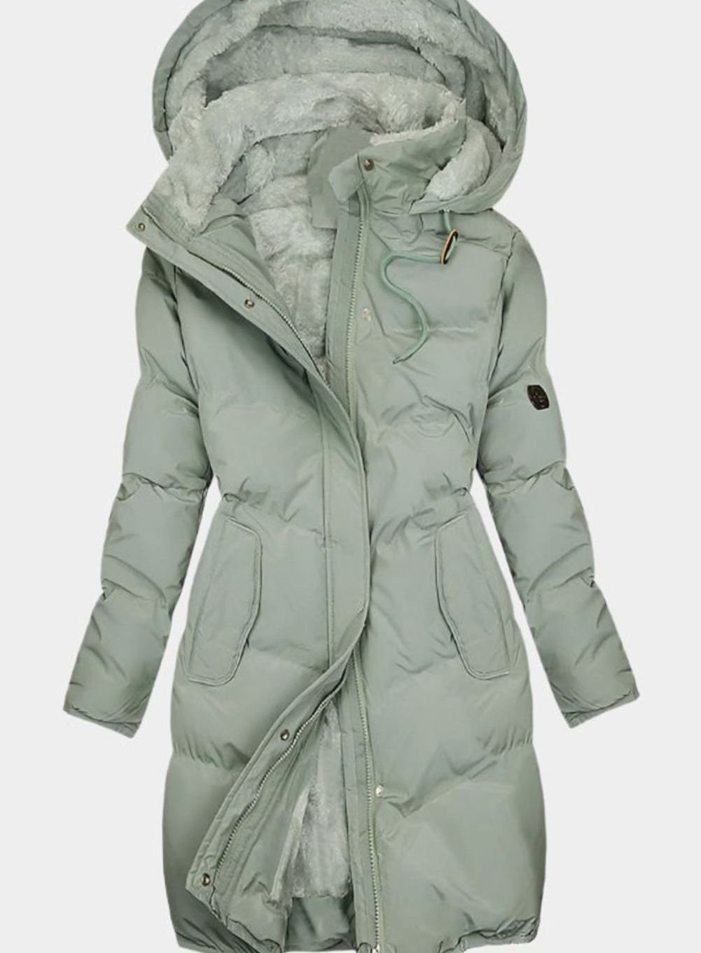 Women's Padded Hood-Detail Fleece-Backed Parka – Green