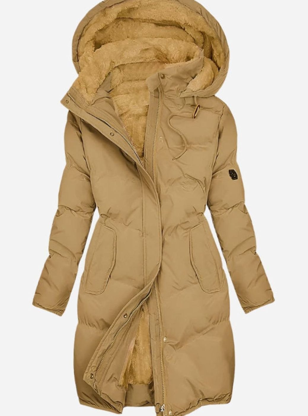 Women's Padded Hood-Detail Fleece-Backed Parka – Yellow