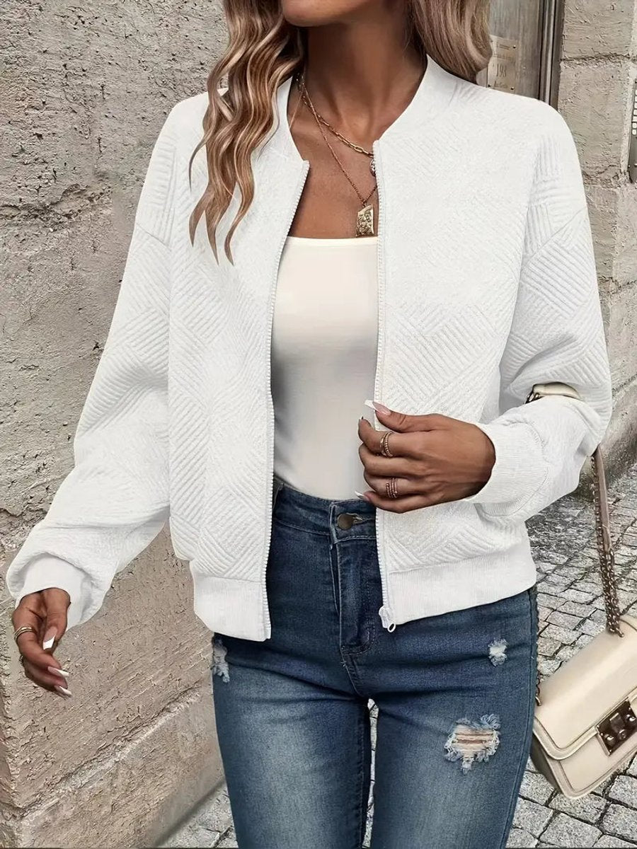Women's Crop-Length Padded Bomber Jacket – White
