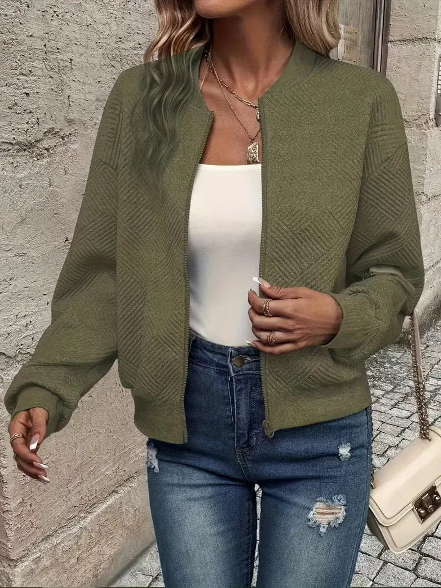 Women's Crop-Length Padded Bomber Jacket – Olive Green