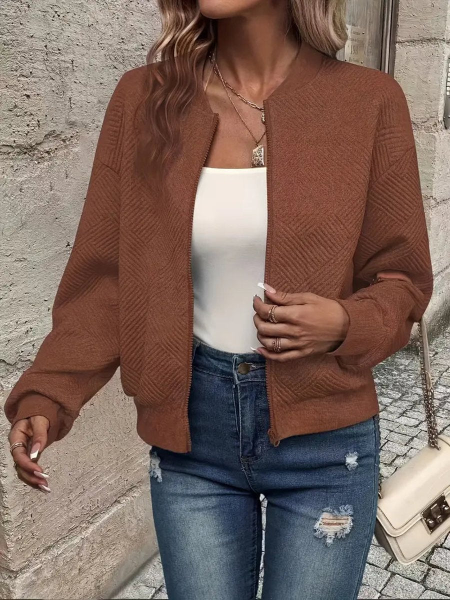 Women's Crop-Length Padded Bomber Jacket – Dark Brown