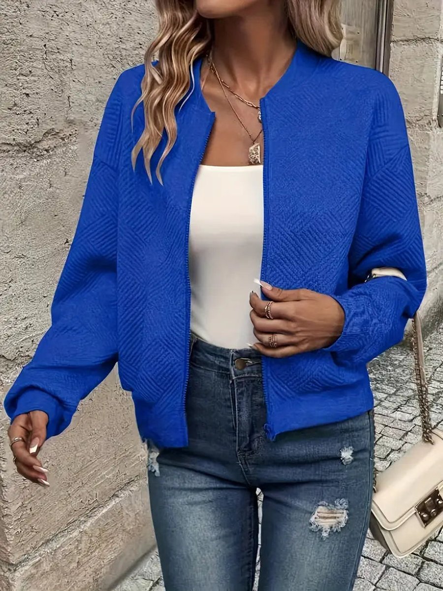 Women's Crop-Length Padded Bomber Jacket – Blue