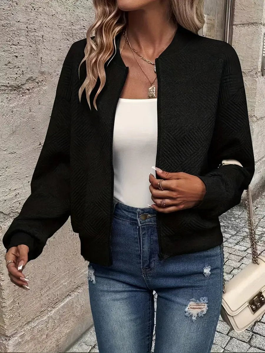 Women's Crop-Length Padded Bomber Jacket – Black