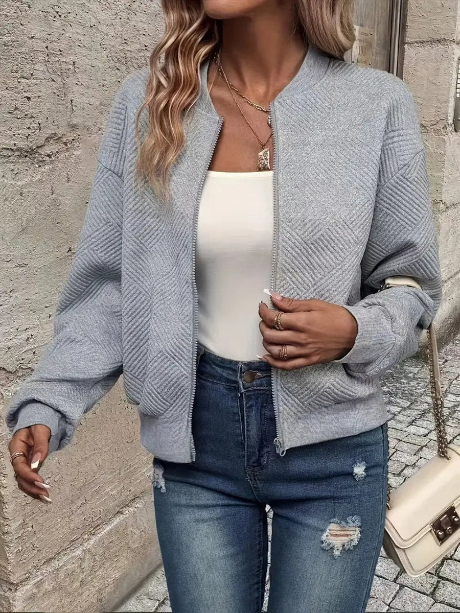 Women's Crop-Length Padded Bomber Jacket – Gray
