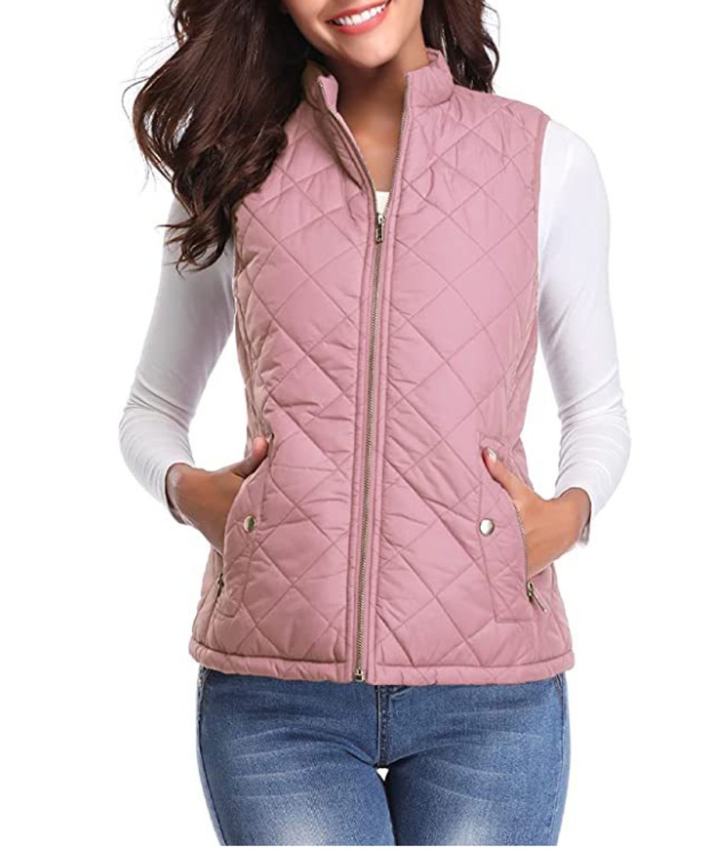 Women's Snap-Pocket Padded Puffer Vest – Pink