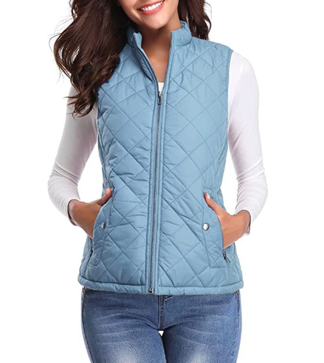 Women's Snap-Pocket Padded Puffer Vest – Light Blue